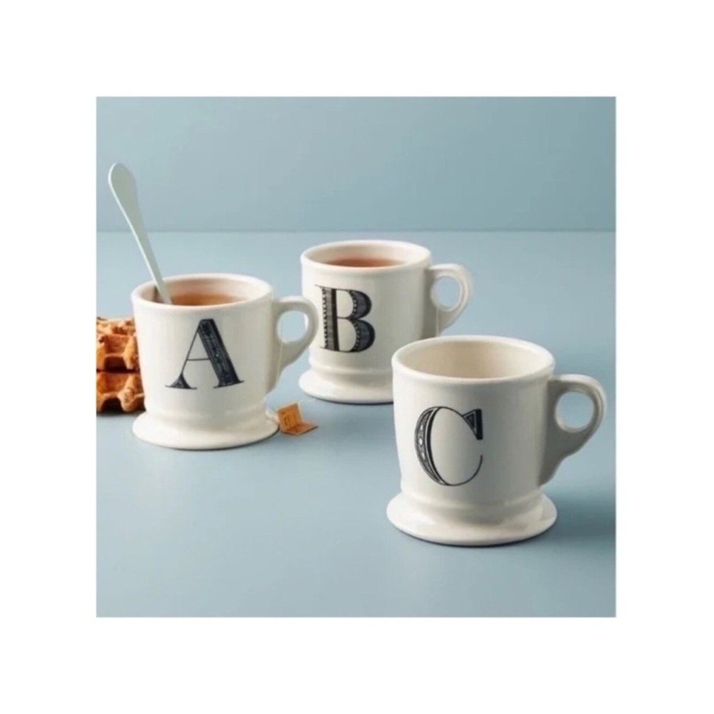ANTHROPOLOGIE Set of Two 2 Letter "B" Monogram Mugs Coffee Tea‎ Farmhouse B